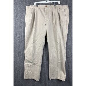 IZOD Men's Khaki Beige Pleated 48x32 Dress Pants Office Business Work Formal